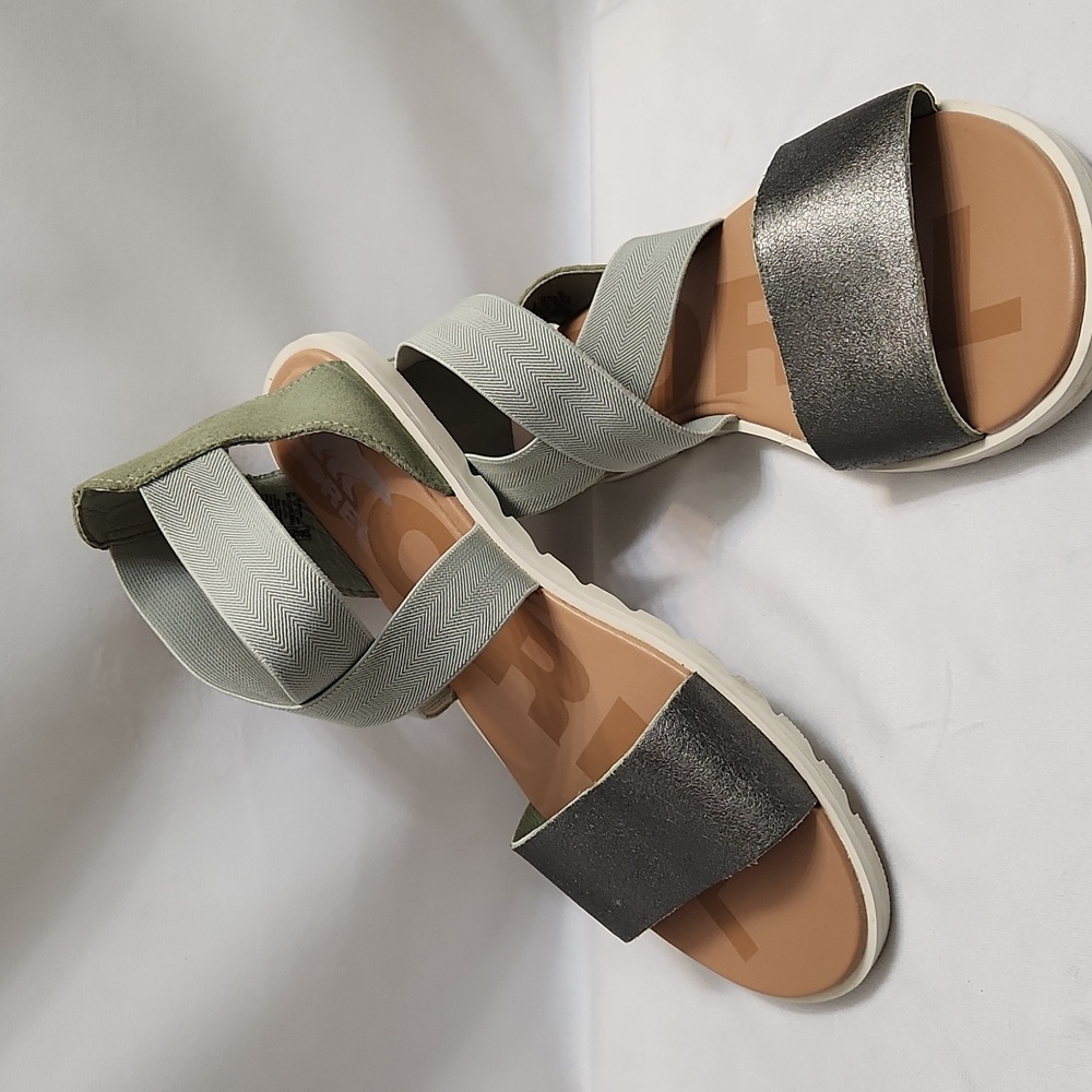 Sorel Ella II Flat Leather Safari Green Open Toe Summer Sandals (W Size 9)